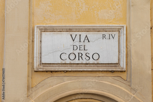 Photography Street sign Via del Corso in Rome, Italy