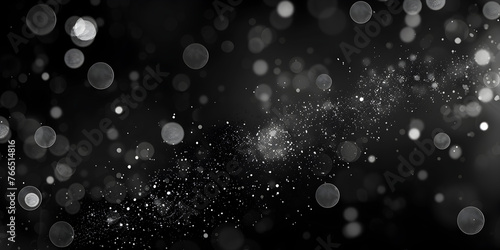 Glittering stars of black bokeh use for celebrate background Blurry bokeh of shiny silver lights and glitter abstract.