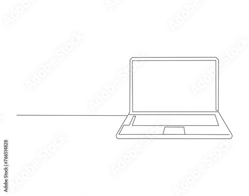 Continuous Line Drawing Of Laptop Computer. One Line Of Laptop Gadget. Laptop Continuous Line Art. Editable Outline.