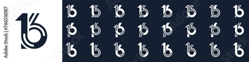 collection of creative number 16 logo designs. abstract sixteen design vector illustration