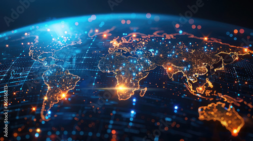 Globalization. virtual global world map with media link connecting technology, digital, internet, network security system, networking tech, cybersecurity, business, cyber network connection concept #766516213