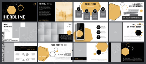 Starting a business project presentation template. Design yellow elements for presentation on white background. Vector infographic. Use in flyers and postcards, powerpoint, annual report, technologies