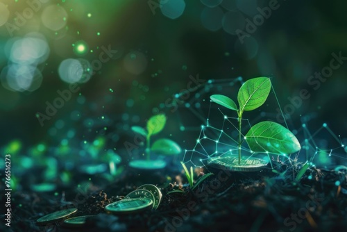 3D render of money and investment concept. seed green plant growing on pile of coin on earth, banking, investment, money saving, business and finance concept