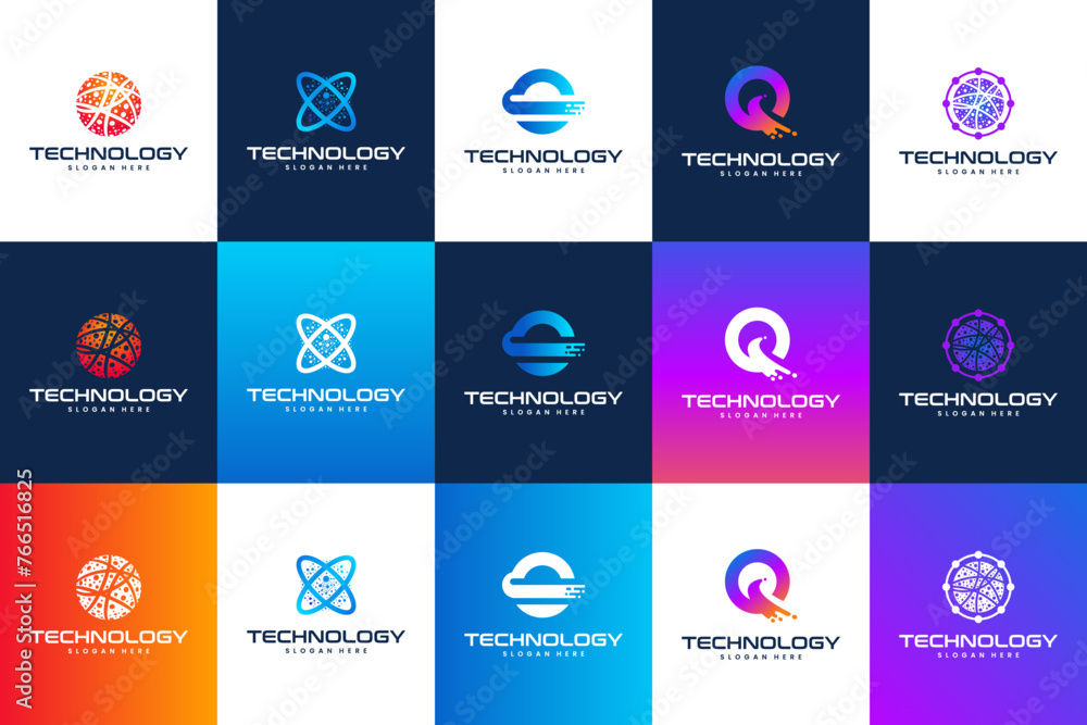 collection of connection network logo , global technology ,logo design template.