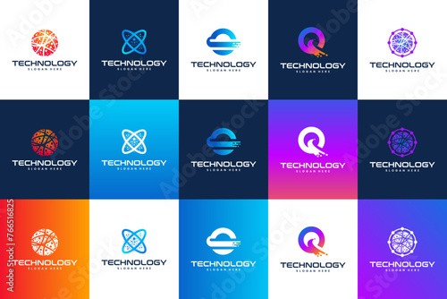 collection of connection network logo , global technology ,logo design template.