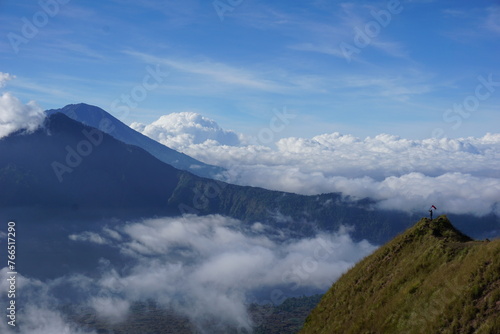 Indonesia Flag Above the Clouds, Majestic Mountain Top Views, Batur Bali