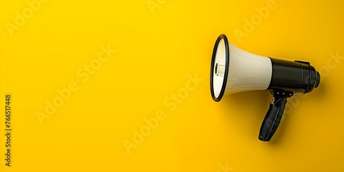 Black and white megaphone on vibrant yellow background ideal for conveying important messages in marketing or communication projects. Concept Advertising, Color Contrast, Communication
