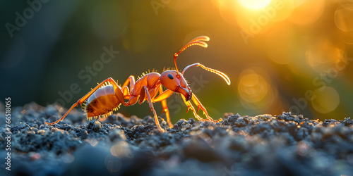 Working ant carrying straw, extremely close-up with shallow depth of field. Hyper-realistic. © kalsoom