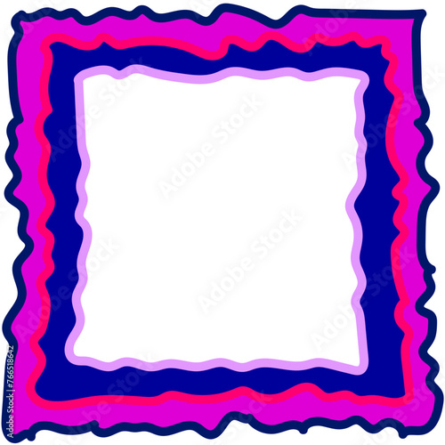 Original abstract quadrangular frame in blue and pink color on white background