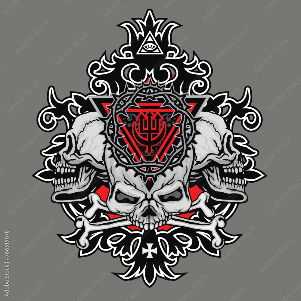 Fototapeta premium Gothic sign with skull, grunge vintage design t shirts