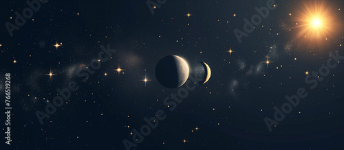 Mystical Night sky background with half moon, clouds and stars. illustration.