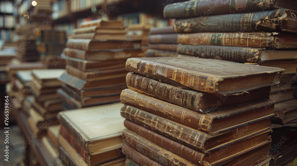 Stacks of old books on table Stacks of old books on table