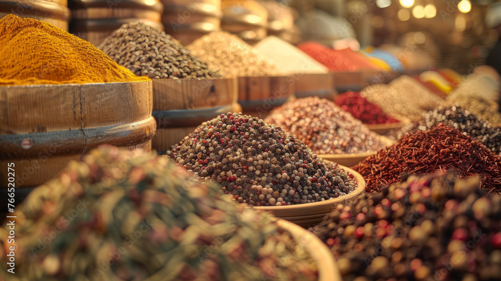 Spices on display at a market.