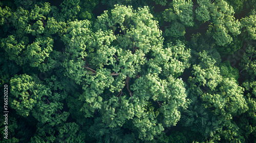Aerial rainforest tree dense with evergreen leaves, Aerial view of green pine forest with dark spruce trees. Northern woodland scenery from above, Generative AI  photo