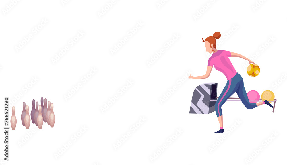 People play bowling game, side view. Woman playing bowling. Girl enjoy of game. Player entertainment activity. illustration People play bowling game, side view. Woman playing bowling. Girl enjoy of game. Player entertainment activity. illustration