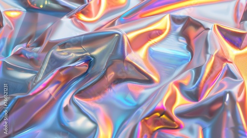 Mesmerizing Holographic Foil Texture with Soft Cascading Creases and Vibrant Rainbow Gradients