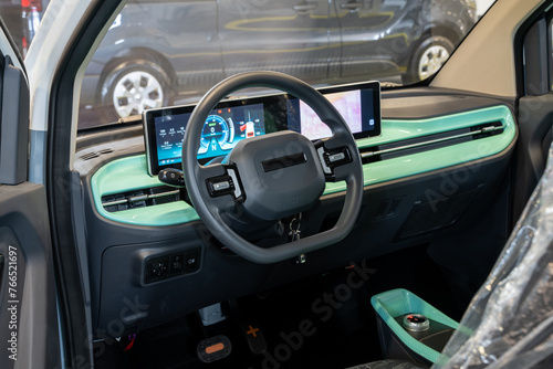 Interior of modern electric car. photo