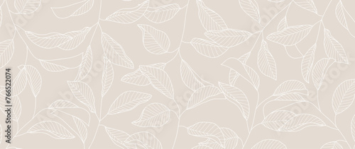 Abstract foliage line art vector background. Leaf wallpaper of tropical leaves, leaf branch, plants in hand drawn pattern. Botanical jungle illustrated for banner, prints, decoration, fabric. © TWINS DESIGN STUDIO