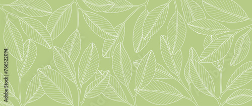 Abstract foliage line art vector background. Leaf wallpaper of tropical leaves  leaf branch  plants in hand drawn pattern. Botanical jungle illustrated for banner  prints  decoration  fabric.