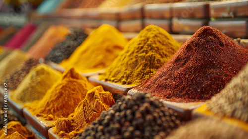 Assorted spices in a market.