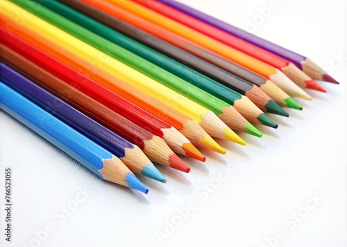 Colored pencils isolated on white background, close up. Studio shot.