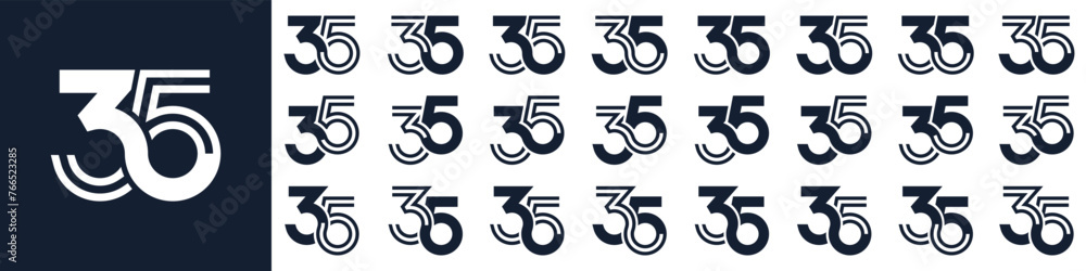 collection of creative number 35 logo designs. abstract thirty-five design vector illustration