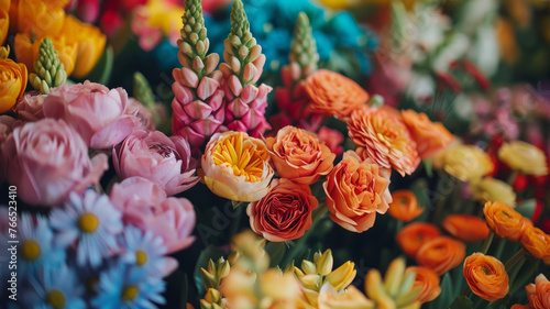 Assorted colorful flowers in bloom.