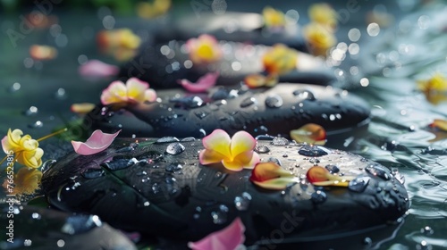 Using spa stones and flower petals for a relaxing massage.