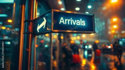 Arrivals sign at airport terminal