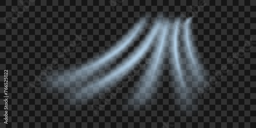 Cold flow from the air conditioner. Snowy frosty whirlwind. Realistic 3d vector isolated on transparent background.