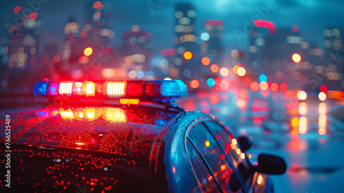 Police car with flashing lights at night © SashaMagic