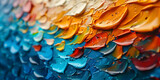 Beautiful rainbow colorful closeup feathers photorealistic background top view aerial view. Small fluffy, inspired by Andreas Gurus Closeup of impasto abstract rough colorful art painting texture .