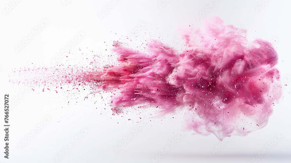 Pink dust explosion isolated on white background.