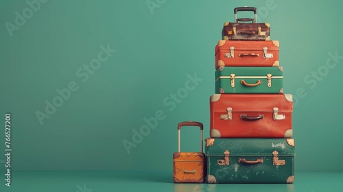 a stack of travellers. luggages on a green background