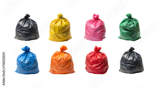 Colorful trash bags, close-up isolated on transparent background.