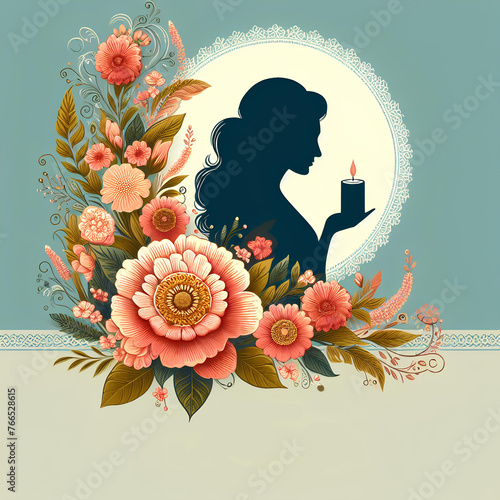Graphic illustration with the silhouette of a woman surrounded by flowers to congratulate