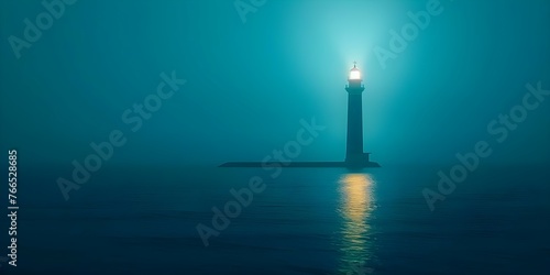 A virtual lighthouse beaming light over a digital sea symbolizing guidance and direction in remote work tools. Concept Digital Lighthouse, Remote Work Guidance, Virtual Direction, Beam of Light