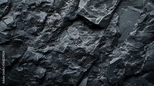 Dark Aged Shabby Cliff Face And Divided By Huge Cracks And Layers. Coarse, Rough Gray Stone Or Rock Texture Of Mountains, Background And Copy Space For Text On Theme Geology And Mountaineering.