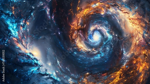 Vibrant swirls of cosmic dust and gas forming a mesmerizing galaxy spiral.