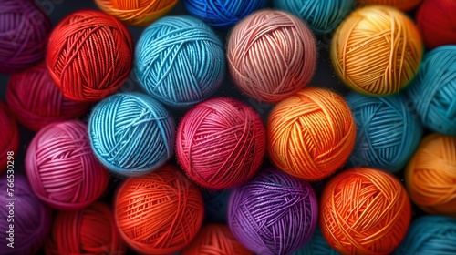 Vibrant Colored Yarn Balls Arranged Neatly, a Crafter's Delight. Perfect for Knitting and Crochet Projects Inspiration. Textile background. AI