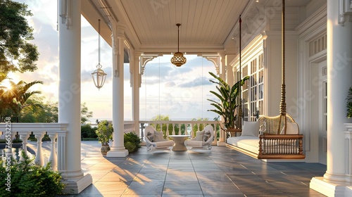 Luxury house veranda with hanging swing