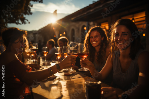 Group of People Sitting at Table With Wine Glasses