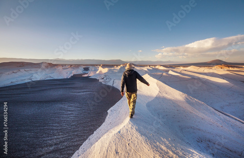 Tourist in Campo de Piedra Pomez