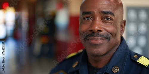 International Firefighters Day, portrait of an African-American male firefighter in uniform, fire trucks in a fire station, the concept of dangerous and risky professions