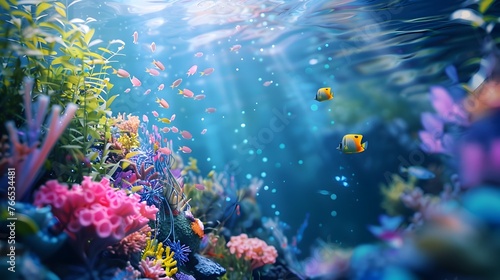 Vibrant Underwater Fantasy - Serene Marine Ecosystem Teeming with Vibrant Aquatic Life and Lush Coral Formations
