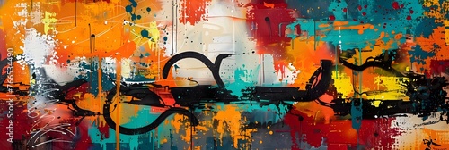 Vibrant Urban Abstract Graffiti-Inspired Acrylic Painting with Energetic Street Elements for Modern Decor