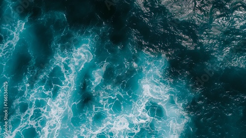 Aerial view of mesmerizing turquoise sea waves. Abstract ocean texture, natural background style. Ideal for design and wallpapers. Captivating, serene marine scenery. AI