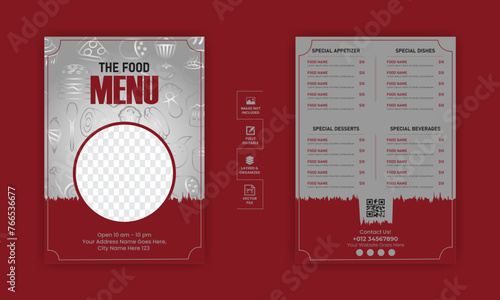 Food menu design template for restaurant with unique layout gradient