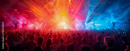 concert géant dans un festival avec foule et spectacle laser multicolores photo
