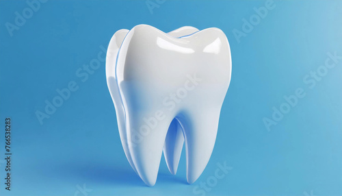 Tooth. 3d tooth with dental tool isolated on blue background. Render. 3d render. Dentistry  medicine concept. 3D rendering. Teeth. Health